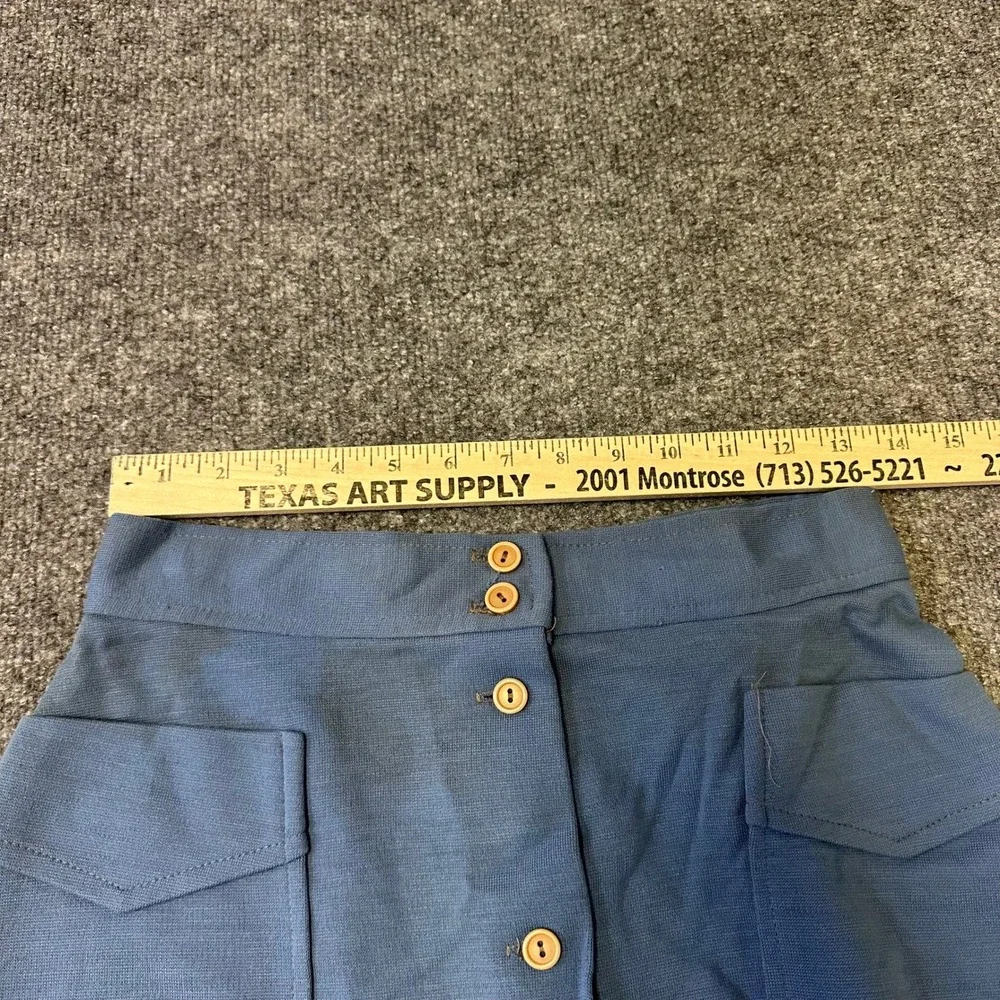 Vintage Skirt Womens Size 28 Blue A-Line Button Front Utility Pocket Midi 70s